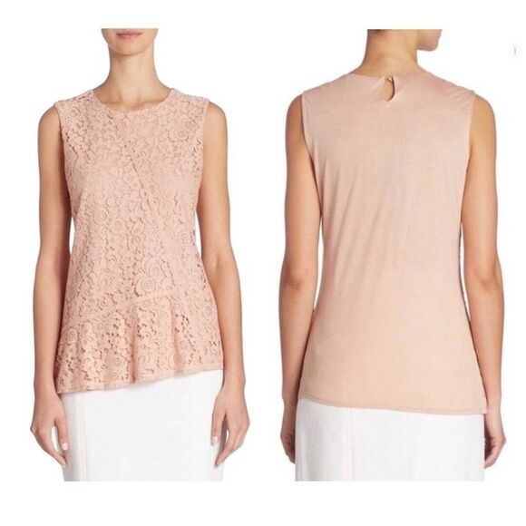 Hugo Boss Blush Pink Jersey Etopaly Lace Blouse Medium - Picture 1 of 7